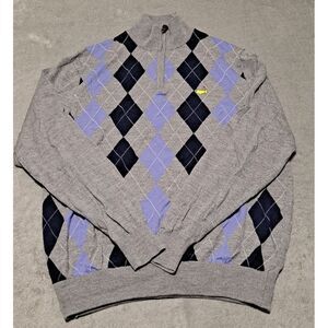 Masters collection merino wool wool‎ 1/4 zip pullover sweater argyle men's Large